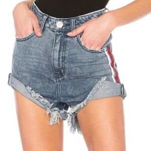 One Teaspoon High Waist Bandits Denim Side Stripe Shorts Sz 26